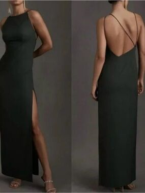 BHLDN Marta crepe dress forest